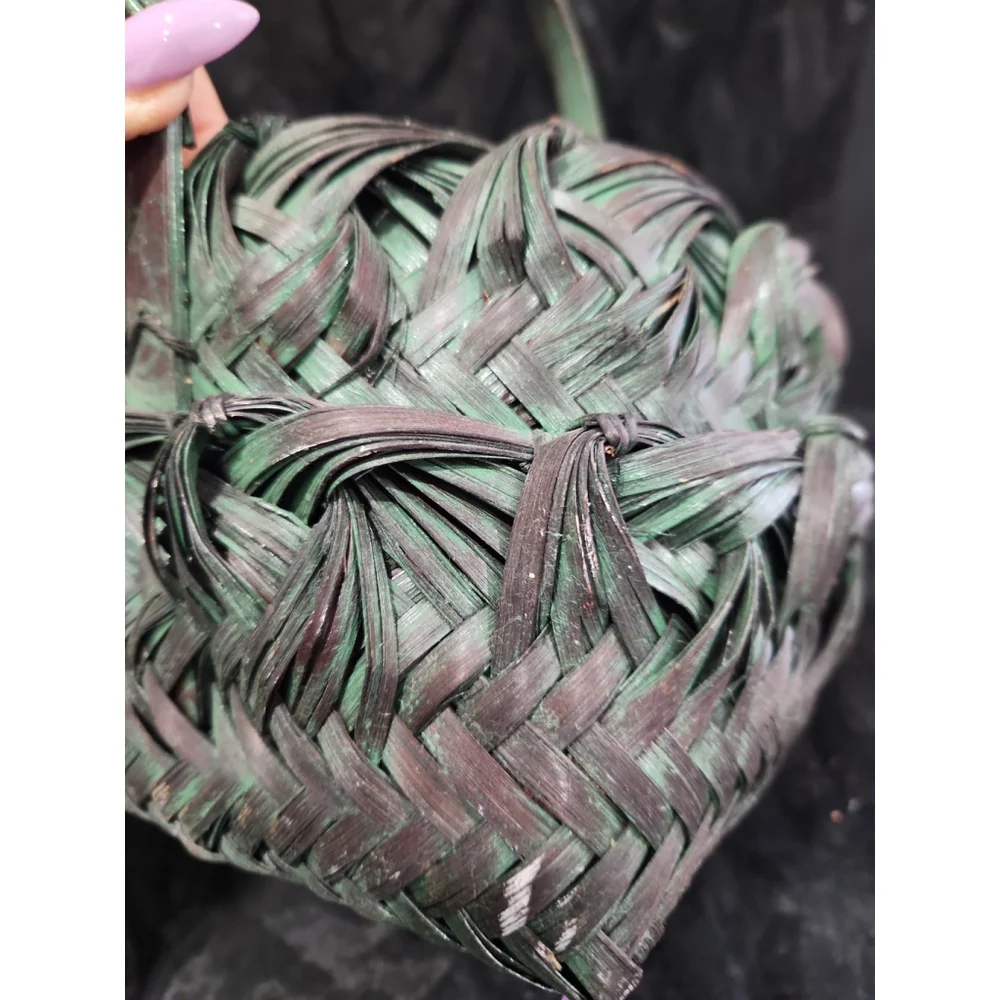 JAPANESE IKEBANA Basket, fancy woven green, 6x6x9.5 in.